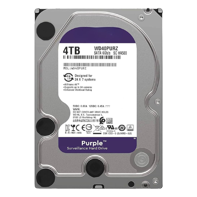New 4TB SATA 3.5 Inch Internal Hard Drive 5400RPM 64MB Cache Purple Color High Reliability WD40PURZ DVR NVR System Storage Drive