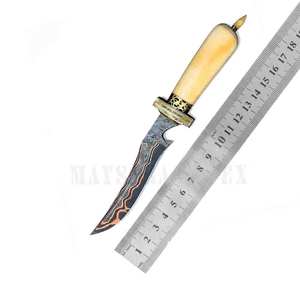 Couteau Bowie à lame fixe, couteau de chasse avec manche en os de chameau, acier damasqué cuivré, couteau de camping et d'extérieur, directement du fabricant - Product Image 6