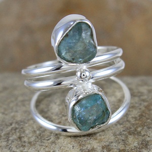 Natural Raw Aquamarine Birthstone <b>Ring</b> 925 Sterling Silver Handmade Open Bypass Gemstone <b>Ring</b> for Women - Product Image 2