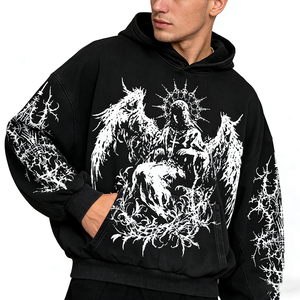 Custom 500GSM 100% Cotton Fleece Heavyweight Screen Printed Embroidered Acid Washed Sun Faded Winter Solid Front <b>Pullover</b> <b>Men</b> - Product Image 4
