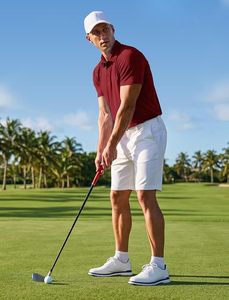 Polo en piqué à manches courtes pour homme, couleur bordeaux, décontracté, tricoté, coupe classique - Product Image 5