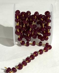 Chaîne de perles en rubis naturel de 8 mm, fil plaqué or, chaîne de chapelet, fabrication de bijoux, fournitures de bricolage - Product Image 4