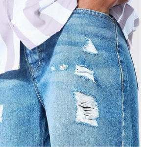 Shorts en jean délavé pour homme, coupe droite, taille mi-haute, bords effilochés, style décontracté d'été, 100% coton tissé - Product Image 6