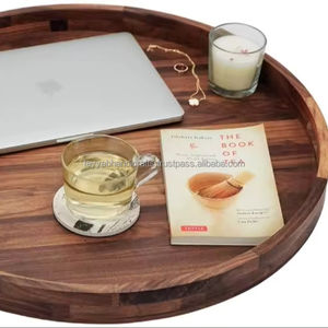 Plateau à café en métal bois foncé de Noël plateau de service en bois d'acacia rectangulaire domestique avec acier inoxydable - Product Image 1