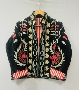 Velvet Suzani Embroidered Artisan Handmade Bomber Jacket Handcrafted Floral Design Medium Length 100% Cotton Velvet Soft All - Product Image 2