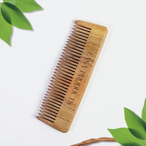 Natural Wooden <b>Wide</b> Tooth <b>Comb</b> made of Neem for Fashionable Hair Styling and Scalp Massage - Product Image 1