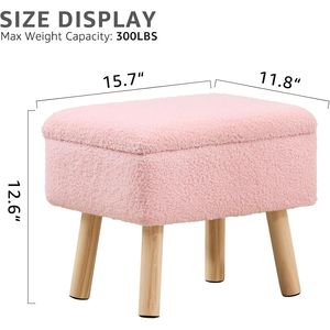 Pouf Contemporaneo Rettangolare Rosa con Rivestimento in Pile Teddy e Gambe in Legno Massello, Ideale come Panca o Poggiapiedi per Ingresso Hotel - Product Image 3