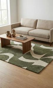 Alfombra de Lana Premium Hecha a Mano, Antideslizante, de Pelo Medio, Diseño Geométrico Abstracto Moderno, con Base de Silicona y Algodón para Sala de Estar - Product Image 4