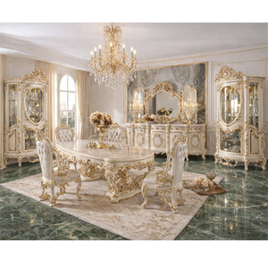 Roman-Inspired Neoclassical Dining Room Furniture Set Wholesale Round Eight Seater Dining Set Elegant White & Gold Dining Table - Product Image 1