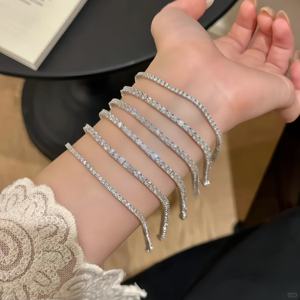 กำไลข้อมือเพชรทรงกลมบริลเลียนต์แพลตตินั่มสำหรับผู้หญิง เครื่องประดับแต่งงานคลาสสิก ได้รับการรับรองจาก GIA - Product Image 4