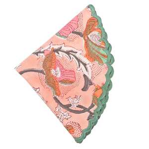 Hand Block Printed 100% Cotton <b>Round</b> Embroidery Edge <b>Mats</b> & Pads <b>Round</b> Floral Fabric Placemat Pink Teal Grey Indian Floral - Product Image 2