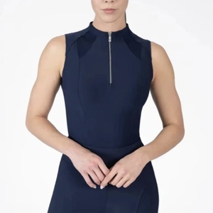 Haut d'équitation sans manches pour femme, bleu marine, fermeture éclair sur le devant, sans couture, respirant, en spandex et nylon, vêtements d'équitation - Product Image 1