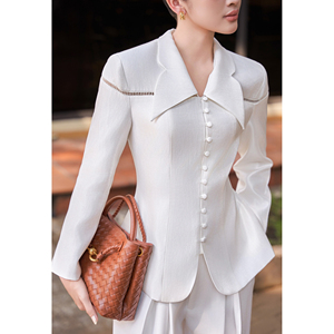 Blazer élégant blanc pour femme, à manches longues, avec peplum, anti-plis, en polyester, pour événements, affaires et bureau - <span class=keywords><strong>ELODIE</strong></span> - Product Image 3