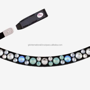 Banda de cuero negro para cejas de caballo, cristales brillantes, piedras redondas ostentosas multicolor, acabado lujoso, nuevo estilo - Product Image 2