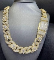 Collar de eslabones cubanos con diamantes para hombre, de proveedor indio, con acabado en oro y piedras brillantes, disponible a precio de exportación.
