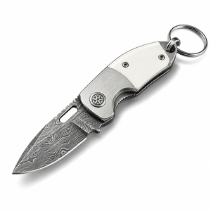 Couteau porte-clés artisanal de Damas, lame pliante légère, outil de plein air pour le camping et les activités de voyage - Product Image 1