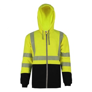 High Visibility Safety Hoodie Reflective Zip up <b>Work</b> <b>Sweatshirt</b> Custom Logo Industrial Warning Jacket Polyester Solid Winter - Product Image 1