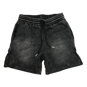 Men's Solid Color Mid Waist Washed Cotton Shorts Drawstring Casual Short Pants Breathable Knitted <b>Fabric</b> Style - Product Image 1