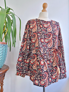 Pur coton lin haut terreux broderie florale Vintage Boho réservoir confortable jour d'été Blouse-élégant indien Bagru main-bloc - Product Image 3