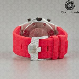 Charm Jewells Unisex Stainless Steel Sport Watch <b>Red</b> Band Diamond Accents Mechanical Movement 20mm Buckle 40mm Dial 10 Bar Water - Product Image 4