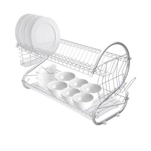Multifunctional S-Shape Dual Layers <b>Kitchen</b> Storage Collection <b>Shelf</b> Dish Drainer with Bowls Dishes Chopsticks & Spoons-YS - Product Image 1