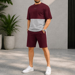 Conjunto de Dos Piezas con Bloques de Color de Diseño Personalizado, Camiseta de Manga Corta Informal de Algodón Premium Transpirable de Secado Rápido - Product Image 3
