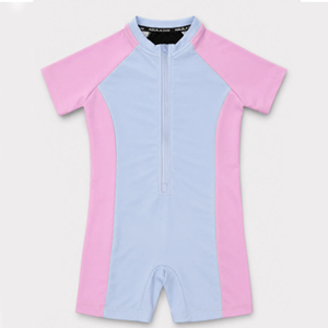<b>Women's</b> One-Piece <b>Short</b> Sleeve Swimsuit Color Blocking Pink Blue Zipper Front Stretch Knitted Spandex Nylon - Product Image 2