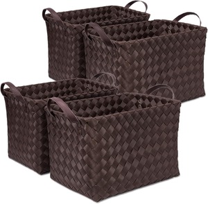 Brown Woven Storage Baskets PP Organizer <b>Bin</b> with Handles for Living Room Bedroom Kitchen - Product Image 1
