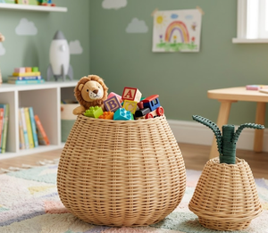 Handwoven Rattan Pear Shaped Storage <b>Basket</b> with Lid, Natural <b>Wicker</b> Decorative Organizer for Laundry, Toys, Home Decor & Living - Product Image 6