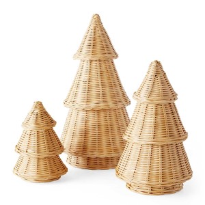 White <b>rattan</b> christmas tree figurine for <b>dining</b> <b>table</b> centerpieces hand-crafted cone trees - Product Image 1