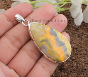 Collar de Plata de Ley 925 con Colgante de Jaspe Abeja Natural, Chapado en Platino, Hecho a Mano, Estilo Vintage, Unisex, Moderno, Venta al por Mayor - Product Image 5