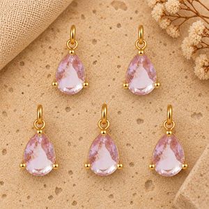 Pendentif breloque en quartz améthyste rose 5x7mm, forme poire, facetté, avec serti à griffes plaqué or, pour la fabrication de bijoux - Product Image 6