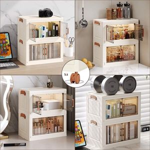 Two-Tier Folding Organizer 1 Piece Clear Collapsible Plastic Storage Bin with Lid Door <b>Wheels</b> <b>Small</b> Organizer with <b>Wheels</b> - Product Image 4