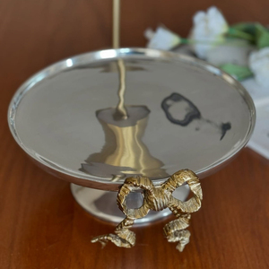 Highest Quality Silver Plated <b>Cake</b> Stand With Golden Floral Design For Party <b>Decor</b> Elegant Metal Dessert Serving Platter - Product Image 1