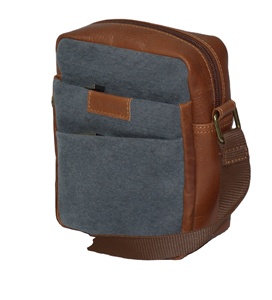 Sac messager en toile pour homme avec garniture en cuir, fermeture éclair, poche avant, usage quotidien, petite taille, style toutes saisons - Product Image 4
