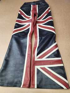 Pantalon en cuir évasé personnalisé pour femmes avec motif Union Jack |   Pantalon pattes d'éléphant en cuir véritable doux de qualité supérieure |   OEM Private Label Fashion Ma - Product Image 2