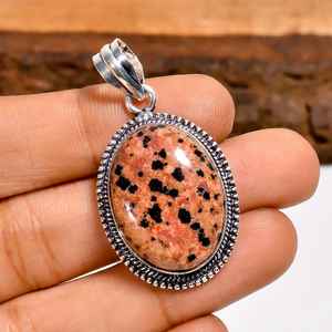 Pendentif en jaspe dalmatien, argent sterling 925, pierre précieuse unique à pois, collier artisanal, bijoux bohèmes, cadeau - Product Image 4