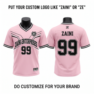 เสื้อฟุตบอลโพลีเอสเตอร์อินเตอร์ล็อคพรีเมียม 180 GSM สีชมพู-ดำ พร้อมแผ่นตกแต่งแบบแอธเลติก โลโก้สั่งทำได้ พร้อมสำหรับการสกรีนแบบซับลิเมชั่น - Product Image 1