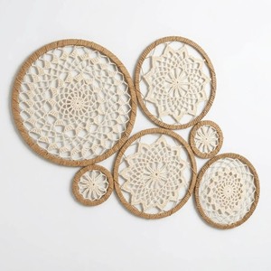 Ensemble de tentures murales circulaires en macramé, design géométrique abstrait, plusieurs pièces, décoration intérieure, pièce d'art pour salon - Product Image 1