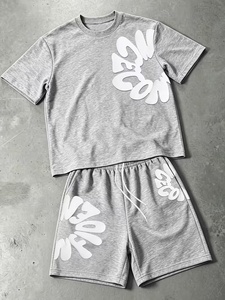 Nouvel ensemble de sport décontracté pour homme : T-shirt à manches courtes et short imprimé par transfert thermique, séchage rapide, dégradé, 2 pièces - Product Image 1
