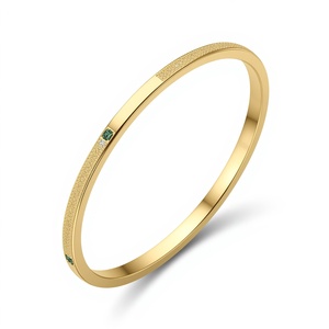 14K <b>Solid</b> <b>Gold</b> Modern Minimal <b>Bangle</b> with Emerald and Diamond Accents Elegant Fine Jewelry for Women - Product Image 2