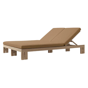 Chaise longue double en teck, cadre écologique, dossier réglable, mobilier haut de gamme pour extérieur, bord de piscine, villa, personnalisable - Product Image 1