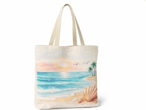 Sac fourre-tout en toile robuste à motif plage COTTON VOYAGE avec poignée d'épaule, logo personnalisable, sac de plage OEM - Product Image 2