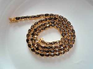 Collier tennis ovale en quartz fumé 6x4mm, plaqué or, argent sterling, pierre précieuse marron, bijoux de luxe élégants, cadeau pour femme, tendance - Product Image 2