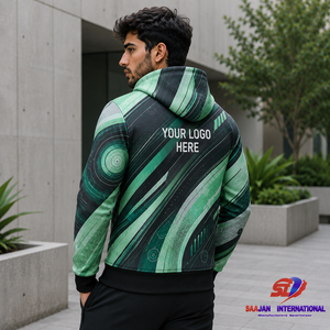 Sudadera con capucha y cremallera completa personalizada, color menta carbón, estampado vectorial, OEM, logotipo de marca privada, ropa urbana, fabricante mayorista de prendas de vestir - Product Image 4