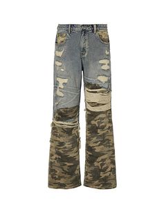 Pantalon en jean patchwork déchiré, style streetwear, entièrement personnalisable, haute qualité, coutures robustes - Product Image 6