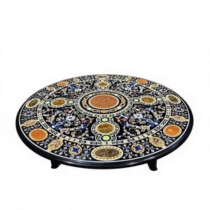 Plateau de table en marbre noir pour salon | Plateau de table artistique unique | Plateau de table de réunion de bureau | Plateau de table en pierre de cornaline | Table à manger - Product Image 1