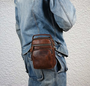 Bolso de Pecho de Cuero Genuino Marrón, Estilo Vintage, Bandolera, Cierres Duraderos, Ajuste Ajustable, Antirrobo, Impermeable, Grande - Product Image 3