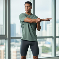 T-shirt de sport pour homme, coupe ajustée, tricoté, antibactérien, personnalisable, résistant aux odeurs, séchage rapide, respirant