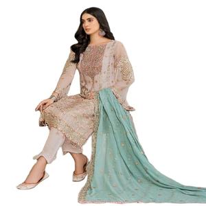 Haute qualité brodé en mousseline de soie Salwar Kameez costumes femmes inde Pakistan ethnique hiver fête porter dames exportation qualité tissu - Product Image 1